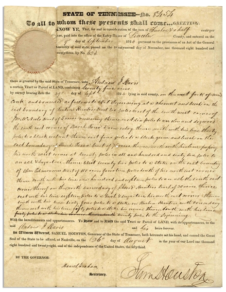 Sam Houston Signed Land Grant as Governor of Tennessee